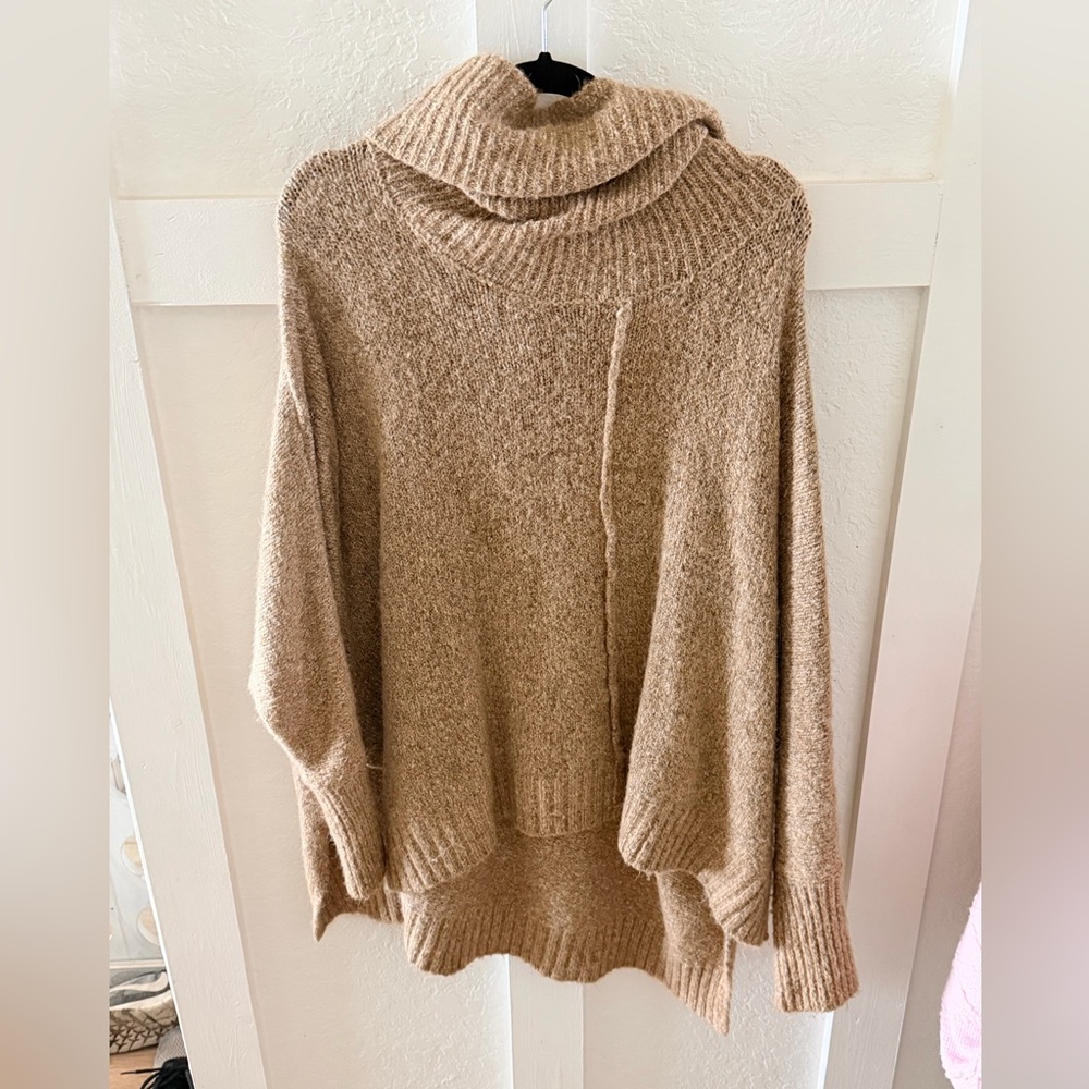 Cozy Oversized Turtleneck Sweater in Taupe
